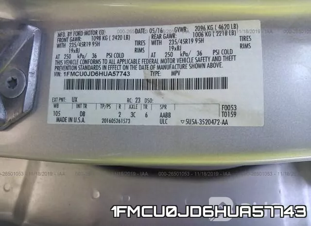 1FMCU0JD6HUA57743 фото 10