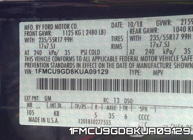 1FMCU9GD8KUA09129 фото 10