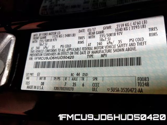 1FMCU9JD6HUD50420 фото 2