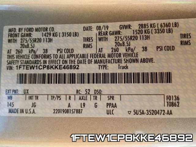 1FTEW1CP8KKE46892 фото 2