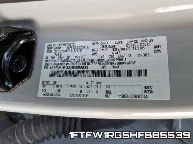 1FTFW1RG5HFB85539 фото 2