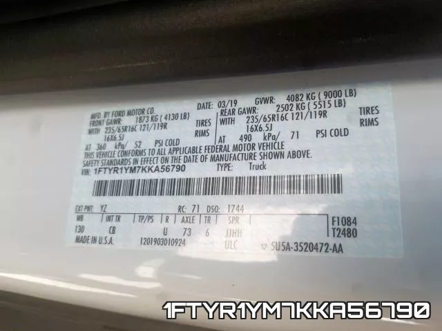 1FTYR1YM7KKA56790 фото 2