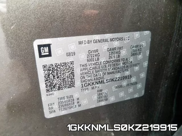 1GKKNMLS0KZ219915 фото 2