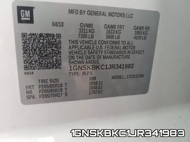 1GNSKBKC1JR341983 фото 2