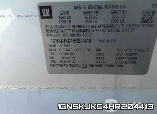 1GNSKJKC4HR204413 фото 10