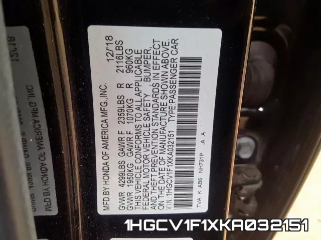 1HGCV1F1XKA032151 фото 2