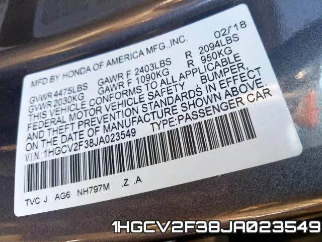 1HGCV2F38JA023549 фото 2