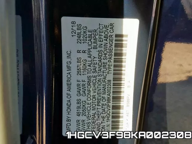 1HGCV3F98KA002308 фото 2