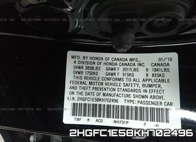 2HGFC1E58KH702496 фото 10