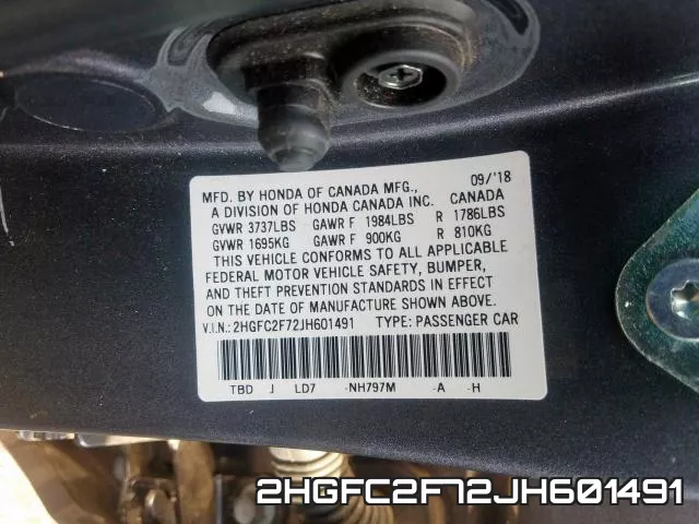 2HGFC2F72JH601491 фото 2