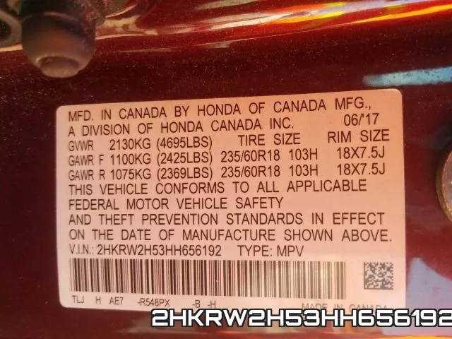 2HKRW2H53HH656192 фото 2