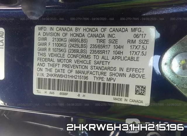 2HKRW6H31HH215196 фото 10