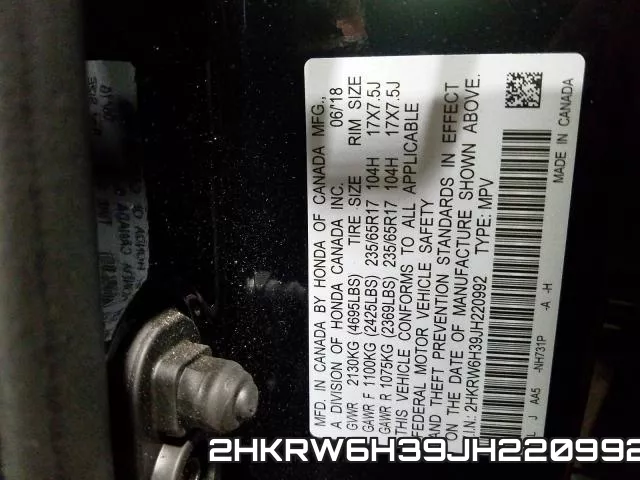 2HKRW6H39JH220992 фото 2