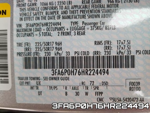 3FA6P0H76HR224494 фото 2