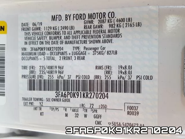 3FA6P0K91KR270204 фото 2