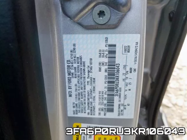 3FA6P0RU3KR106043 фото 2