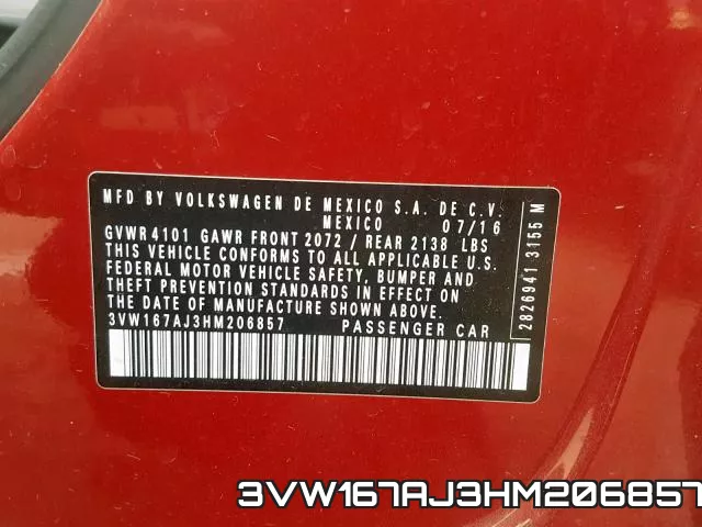 3VW167AJ3HM206857 фото 2