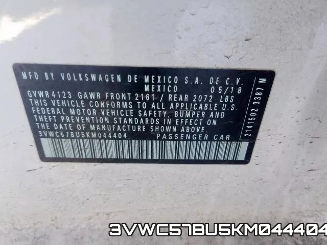 3VWC57BU5KM044404 фото 2