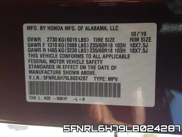 5FNRL6H79LB024287 фото 2
