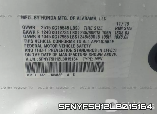 5FNYF5H12LB015164 фото 10