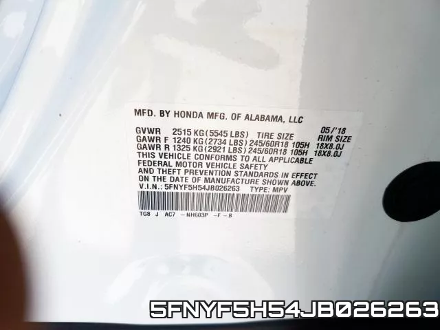 5FNYF5H54JB026263 фото 2