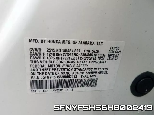 5FNYF5H56HB002413 фото 2