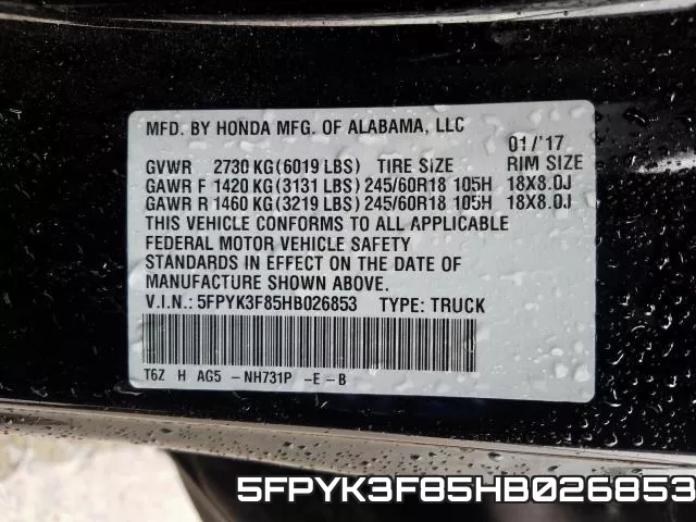 5FPYK3F85HB026853 фото 2