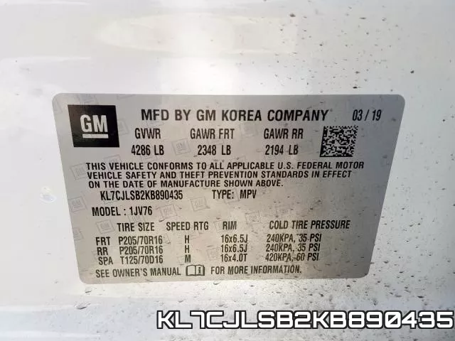 KL7CJLSB2KB890435 фото 2