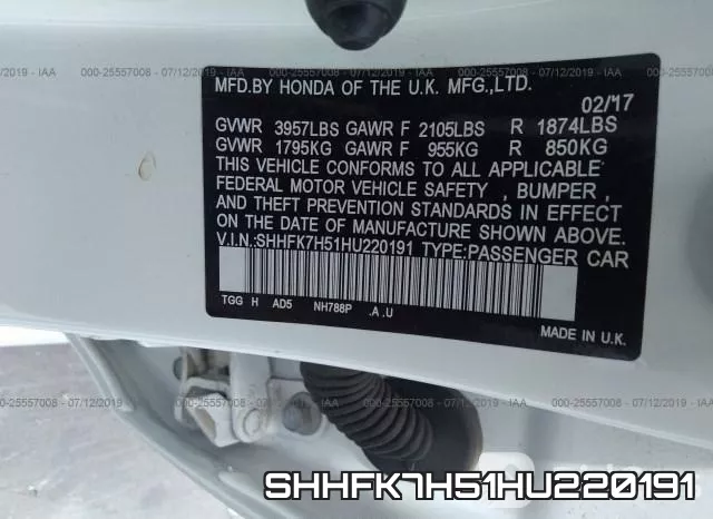SHHFK7H51HU220191 фото 10