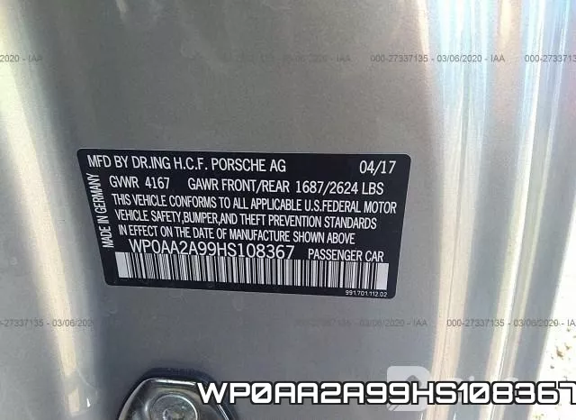 WP0AA2A99HS108367 фото 10
