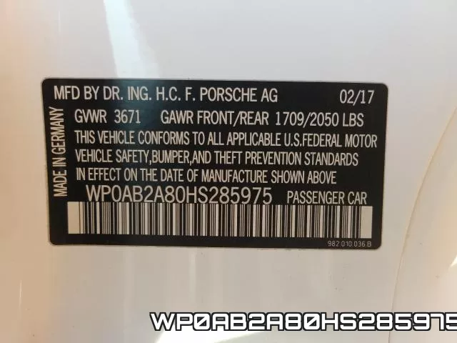 WP0AB2A80HS285975 фото 2