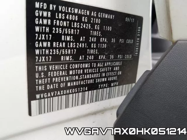 WVGAV7AX0HK051214 фото 2