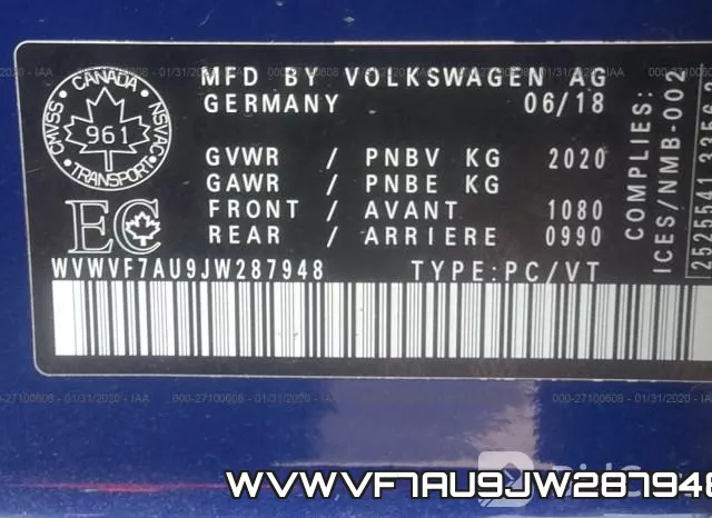 WVWVF7AU9JW287948 фото 10
