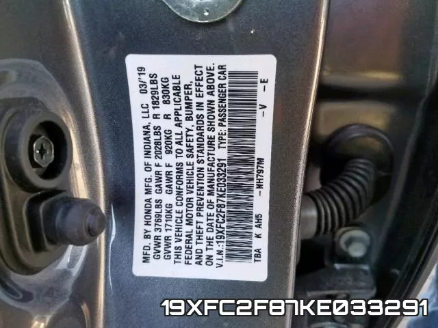 19XFC2F87KE033291 фото 2