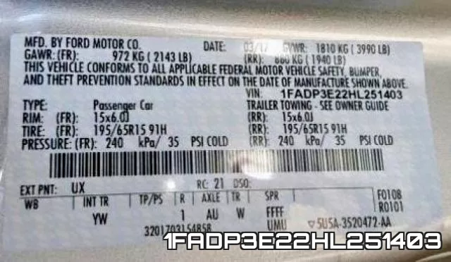1FADP3E22HL251403 фото 2