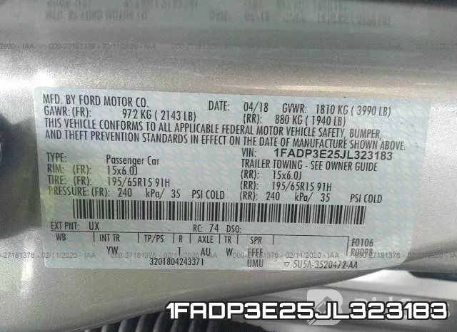 1FADP3E25JL323183 фото 10
