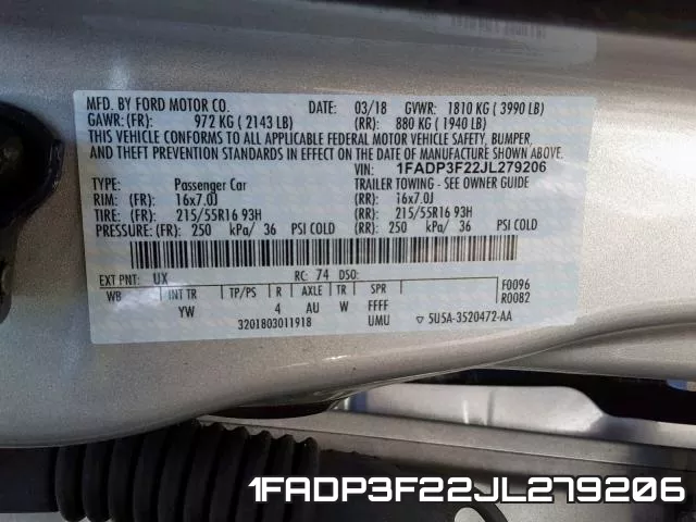 1FADP3F22JL279206 фото 2