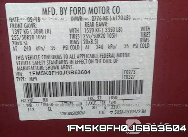 1FM5K8FH0JGB63604 фото 10
