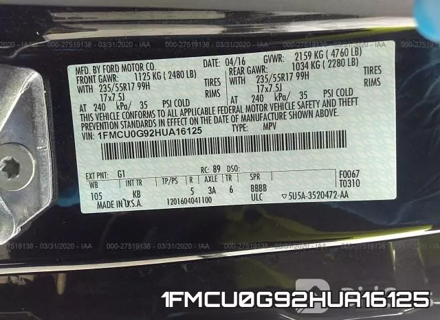 1FMCU0G92HUA16125 фото 10