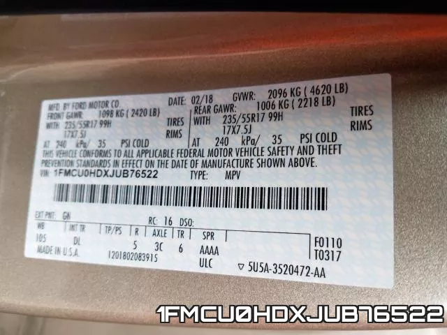 1FMCU0HDXJUB76522 фото 2