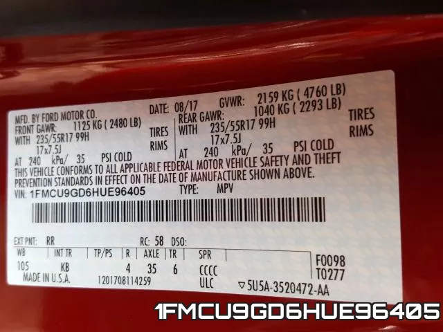 1FMCU9GD6HUE96405 фото 2
