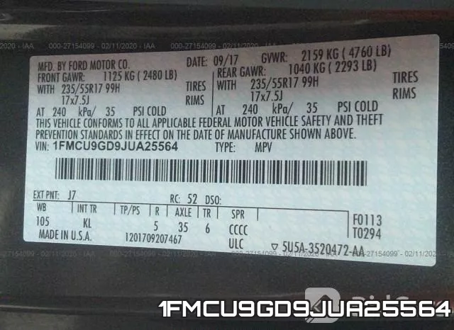 1FMCU9GD9JUA25564 фото 10
