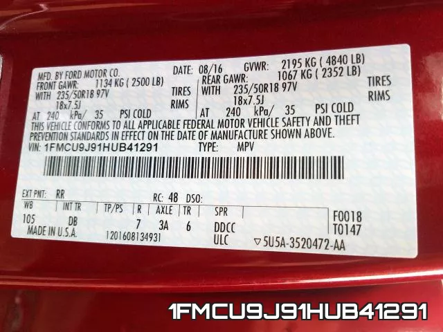 1FMCU9J91HUB41291 фото 2