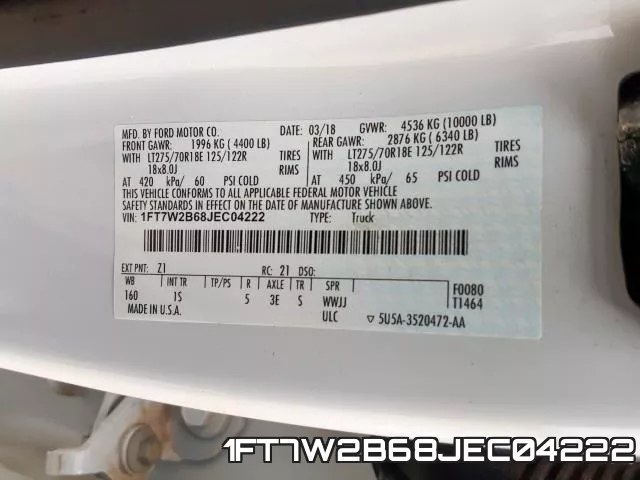 1FT7W2B68JEC04222 фото 2