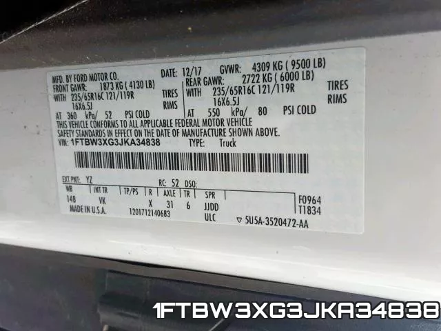 1FTBW3XG3JKA34838 фото 2