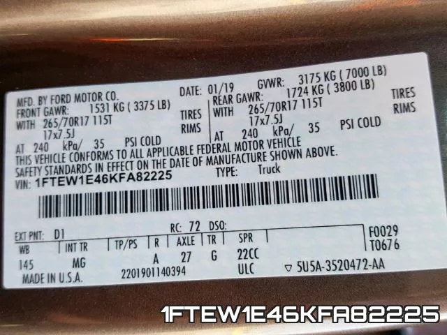 1FTEW1E46KFA82225 фото 2