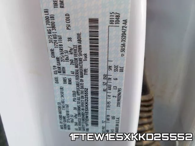 1FTEW1E5XKKD25552 фото 2