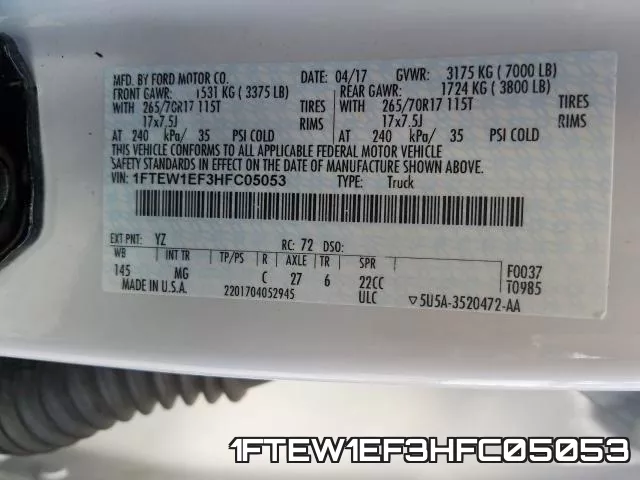 1FTEW1EF3HFC05053 фото 2