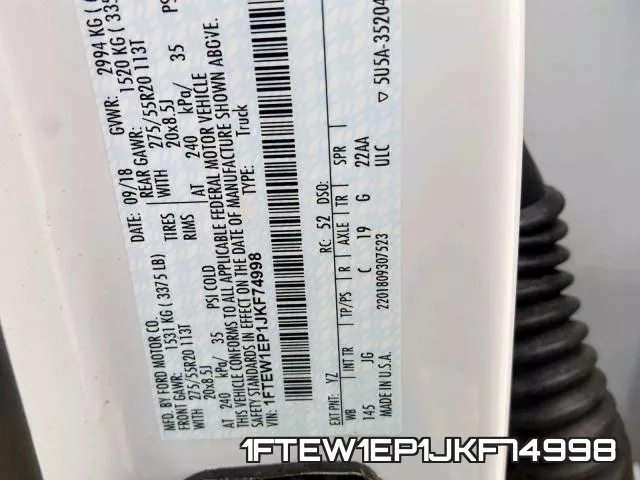 1FTEW1EP1JKF74998 фото 2