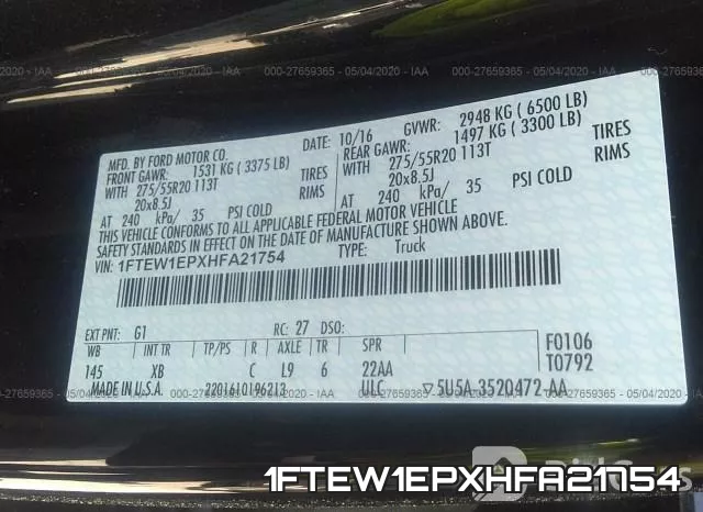 1FTEW1EPXHFA21754 фото 10